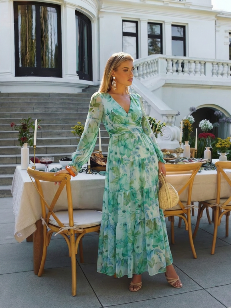 Maxi Dress | Long Sleeve Floral Design | Perfect for Any Occasion | Lightweight and Comfortable Fabric