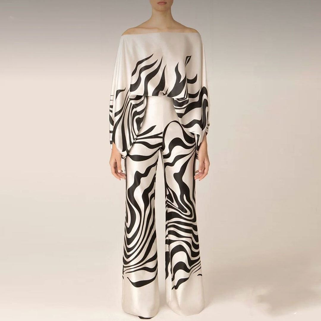 One-Shoulder Printed Two-Piece Set | Chic Design | Perfect for Summer Outings | Lightweight Fabric