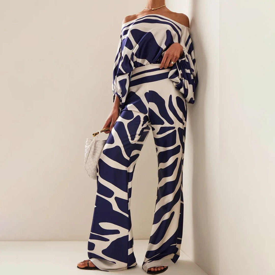 One-Shoulder Printed Two-Piece Set | Chic Design | Perfect for Summer Outings | Lightweight Fabric