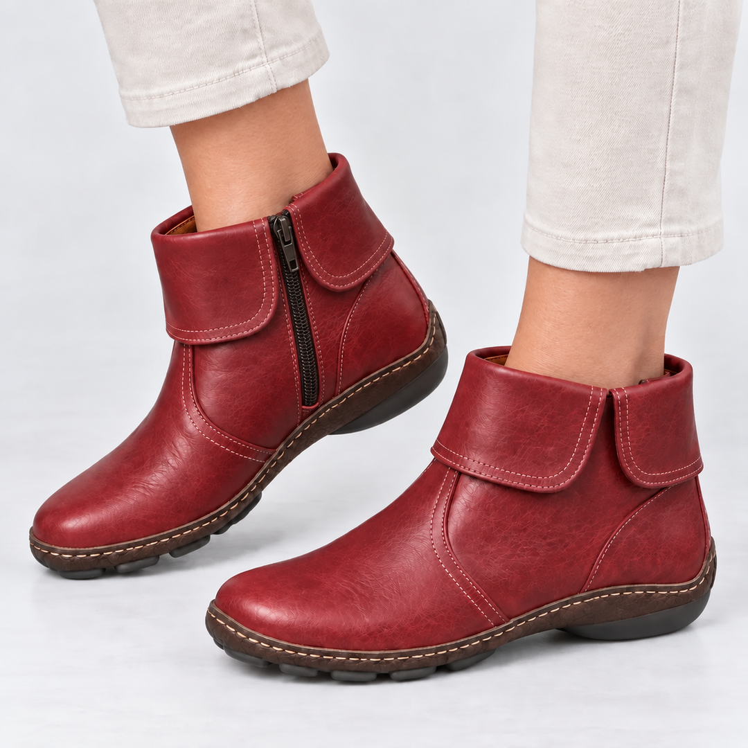 Women's ankle boots with hook-and-loop strap and side zip