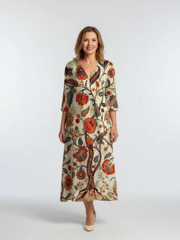 Floral Midi Dress | V-Neck Design | Elegant and Comfortable | Perfect for Any Occasion