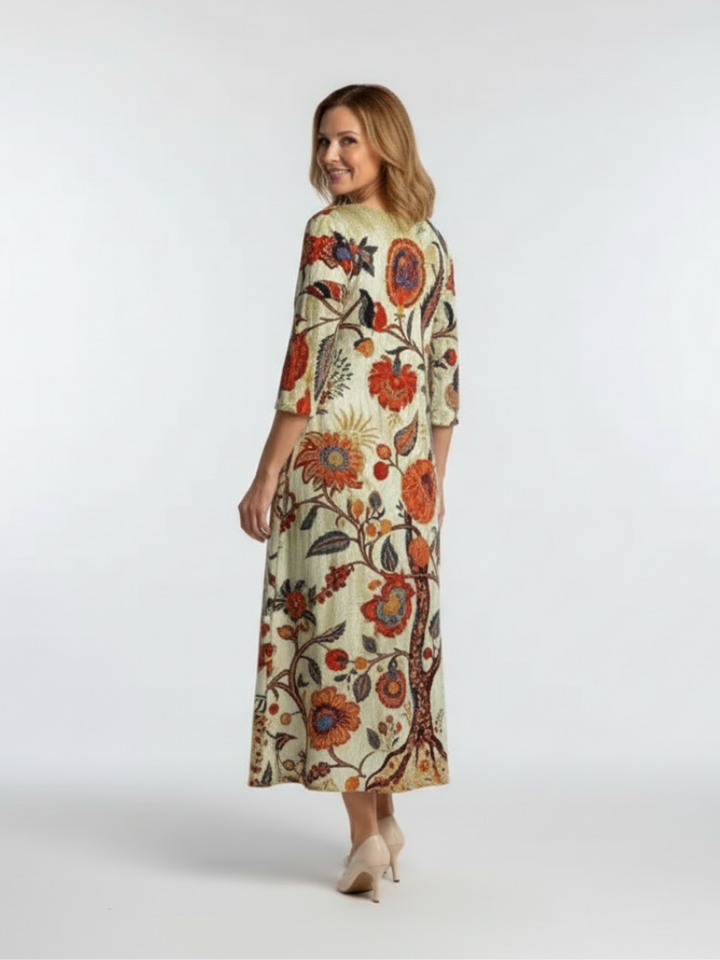 Floral Midi Dress | V-Neck Design | Elegant and Comfortable | Perfect for Any Occasion