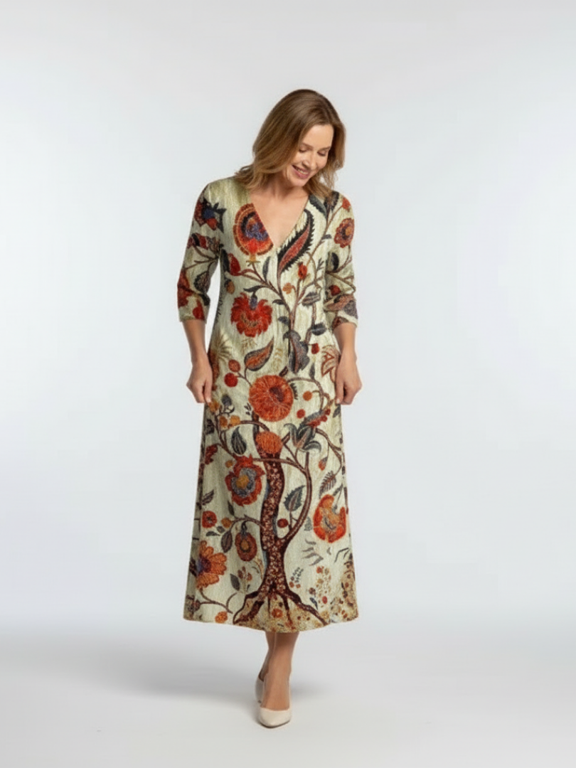 Floral Midi Dress | V-Neck Design | Elegant and Comfortable | Perfect for Any Occasion