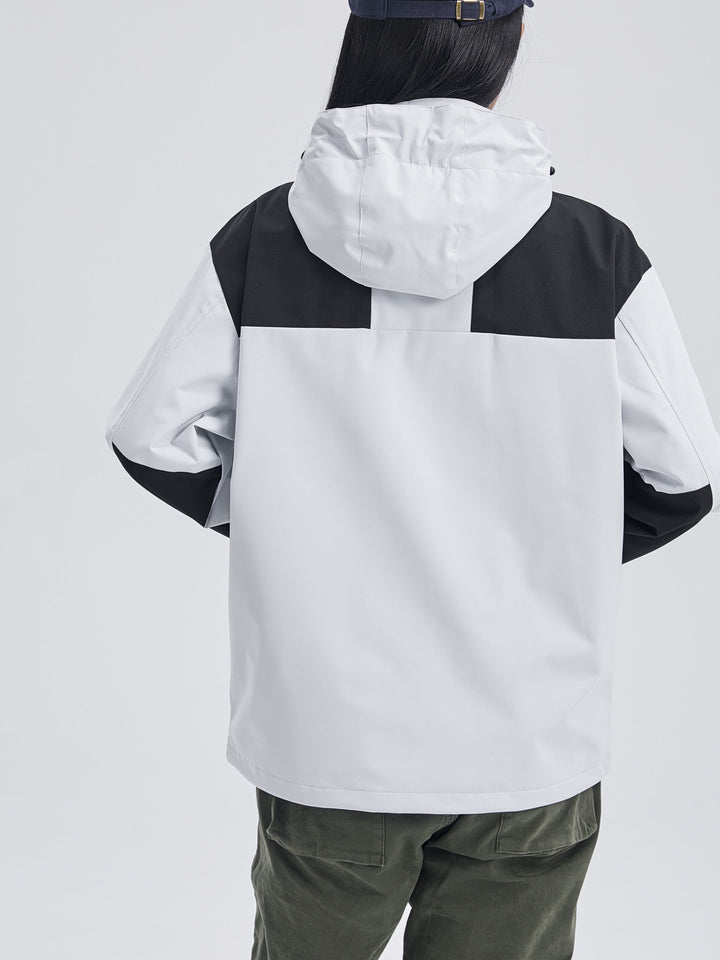 Woman wearing hooded 3-in-1 winter jacket