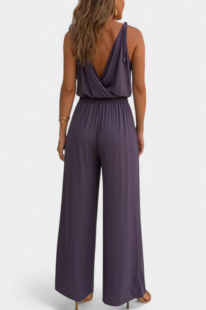 Backless Jumpsuit | Elegant Gold Accents | Perfect for Special Occasions | Comfortable Fit