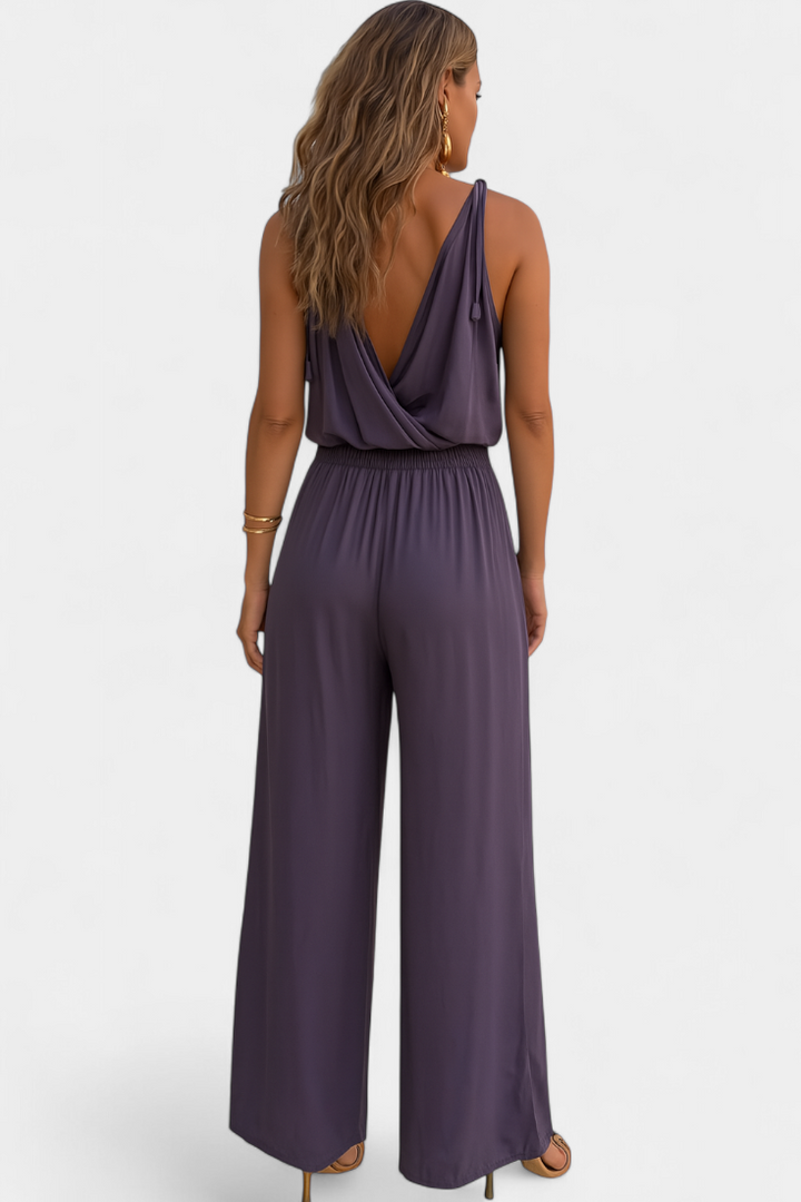 Backless Jumpsuit | Elegant Gold Accents | Perfect for Special Occasions | Comfortable Fit