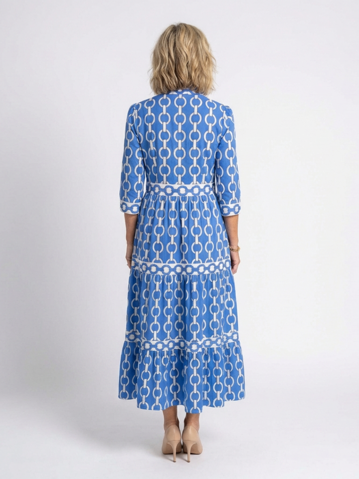 Midi Dress | Three Quarter Sleeve | Elegant Chain Pattern | Perfect for Any Occasion