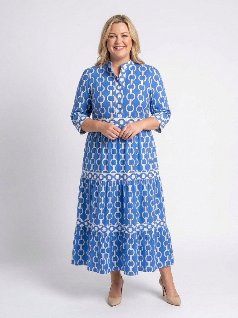 Midi Dress | Three Quarter Sleeve | Elegant Chain Pattern | Perfect for Any Occasion
