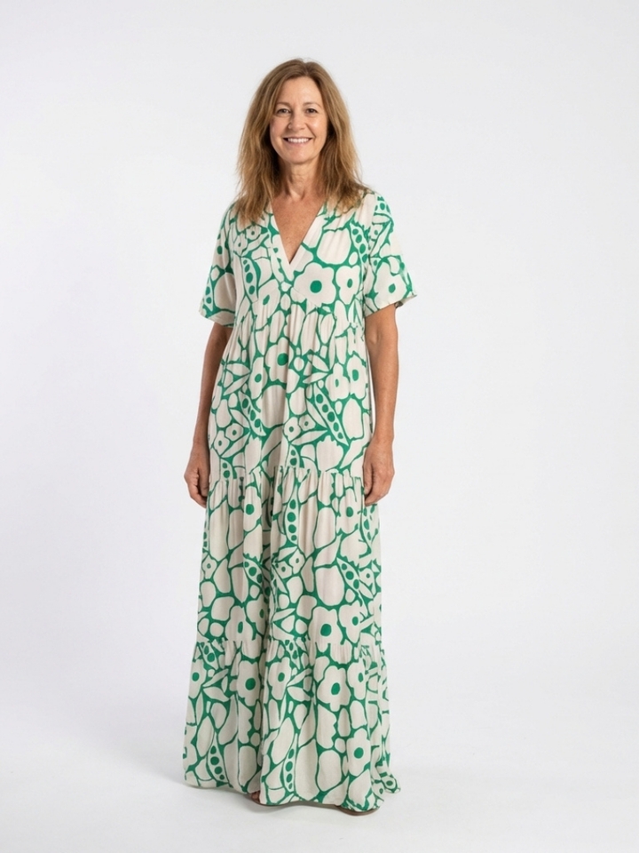 Floral Midi Dress | Short Sleeve V-Neck Design | Perfect for Casual Outings | Lightweight and Comfortable Fabric