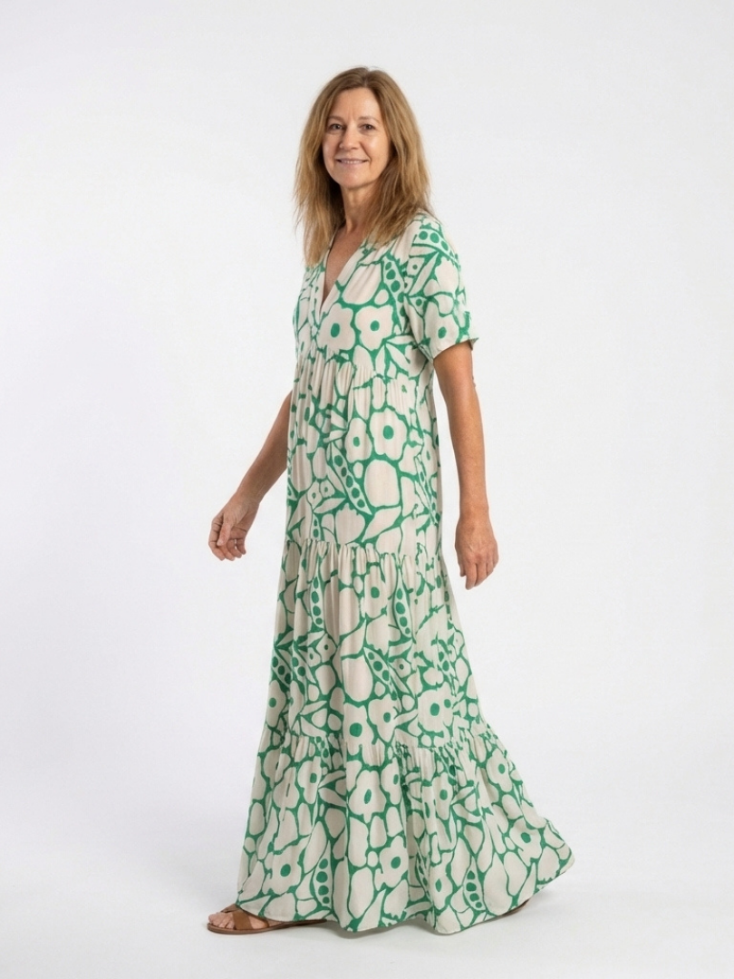 Floral Midi Dress | Short Sleeve V-Neck Design | Perfect for Casual Outings | Lightweight and Comfortable Fabric
