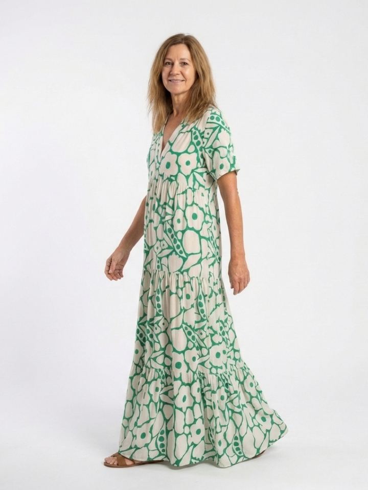 Floral Midi Dress | Short Sleeve V-Neck Design | Perfect for Casual Outings | Lightweight and Comfortable Fabric