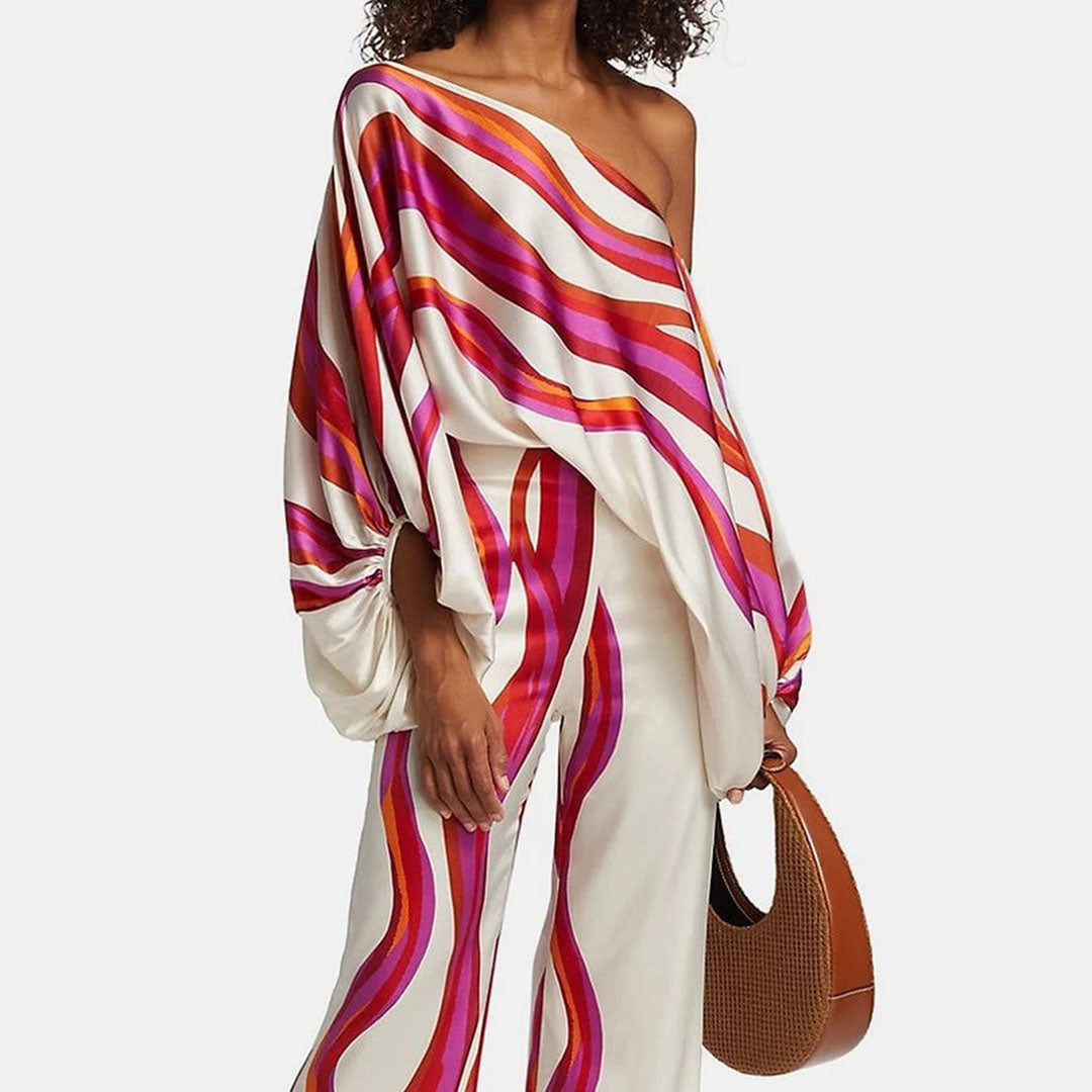 Women's One-Shoulder Printed Two-Piece Set | Stylish