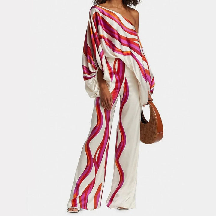 One-Shoulder Printed Two-Piece Set | Chic Design | Perfect for Summer Outings | Lightweight Fabric