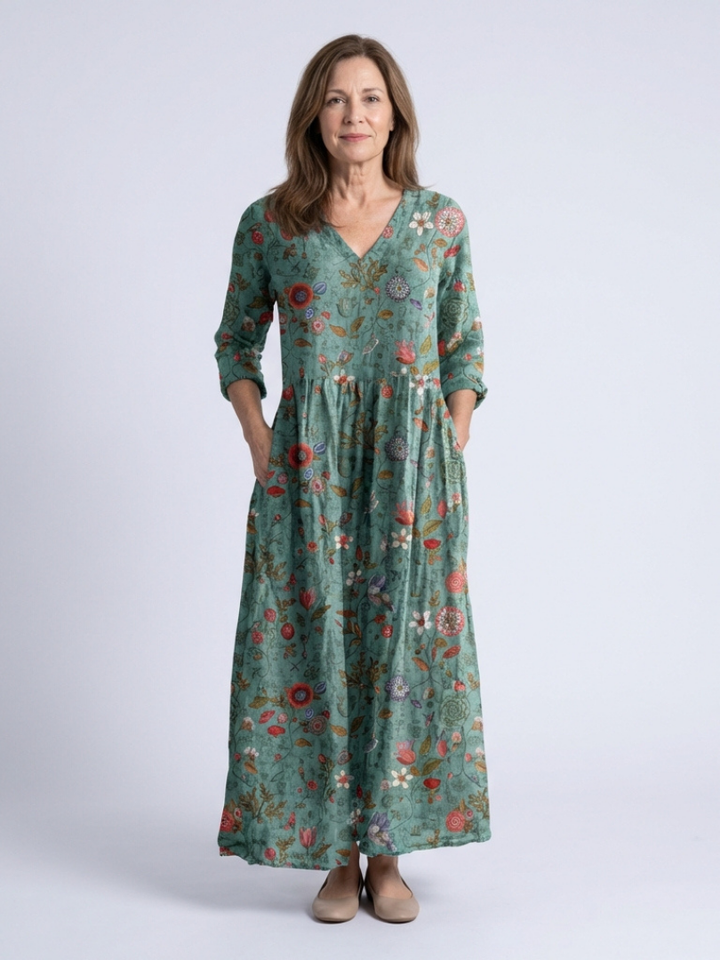 Maxi Dress | Floral V-Neck Design | Elegant and Comfortable Fit | Perfect for Special Occasions