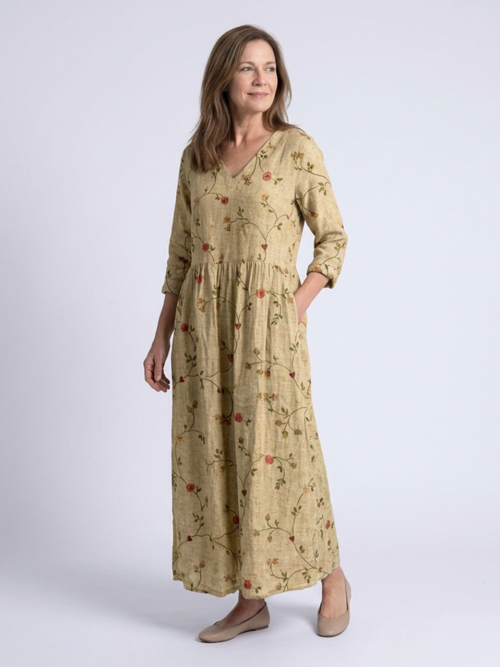 Maxi Dress | Floral V-Neck Design | Elegant and Comfortable Fit | Perfect for Special Occasions