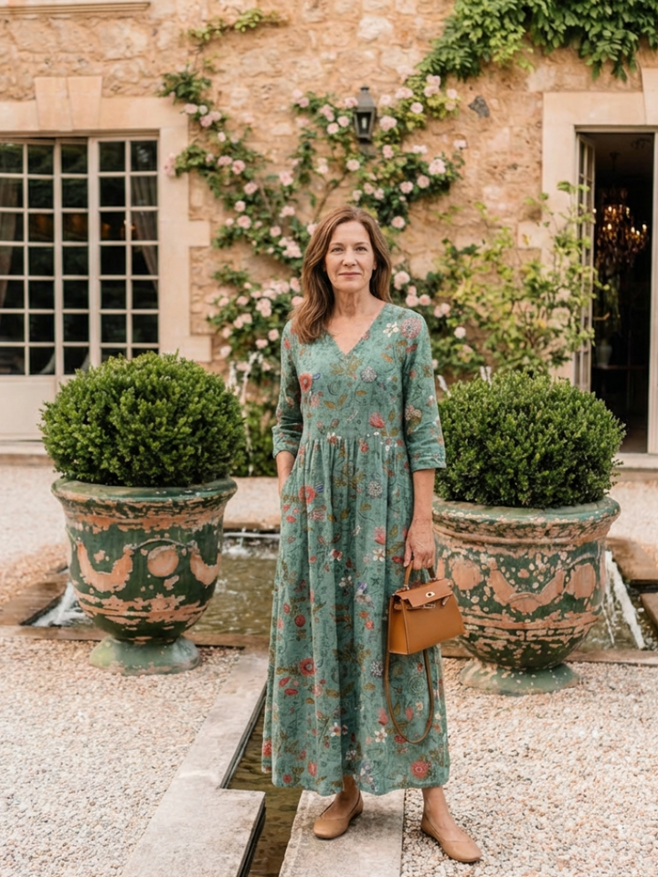 Maxi Dress | Floral V-Neck Design | Elegant and Comfortable Fit | Perfect for Special Occasions