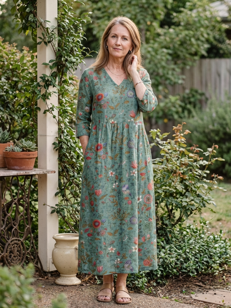 Maxi Dress | Floral V-Neck Design | Elegant and Comfortable Fit | Perfect for Special Occasions