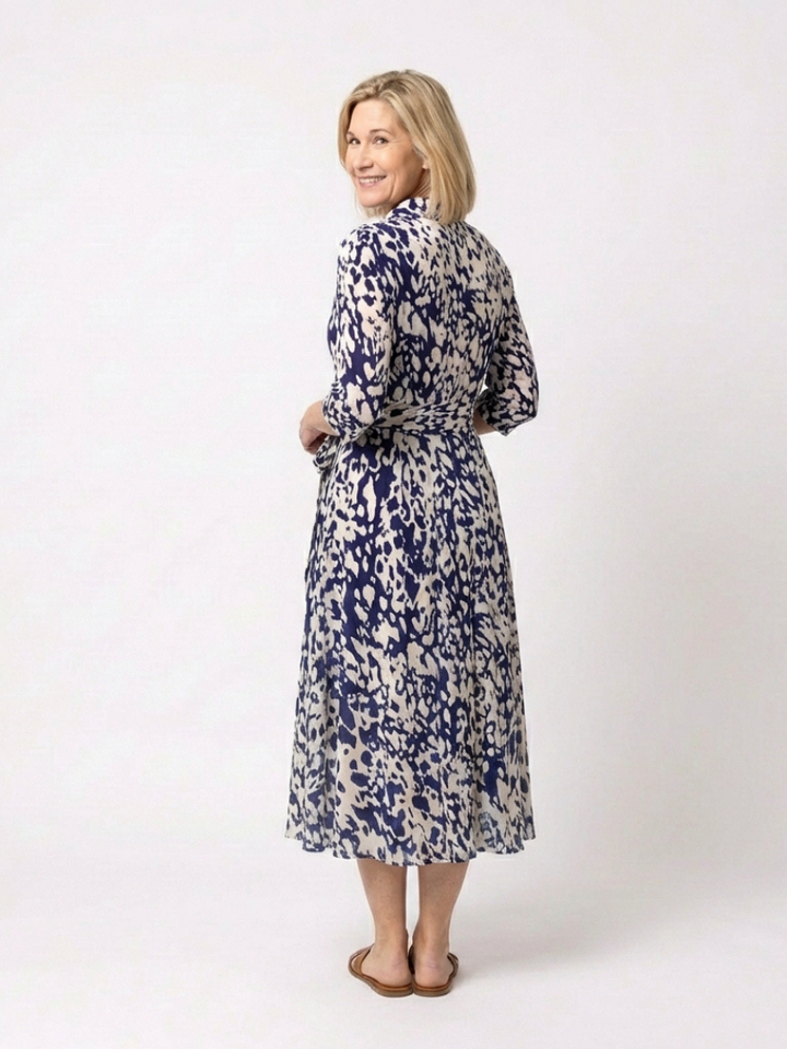 Midi Dress | Collared Long Sleeve Design | Flattering Waist Tie | Perfect for Any Occasion
