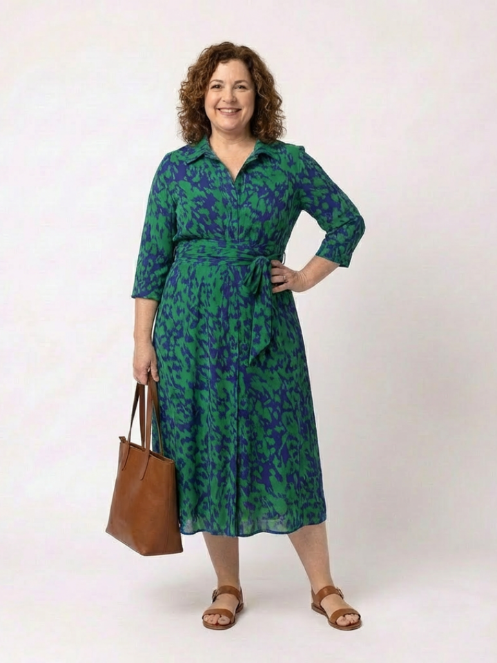 Midi Dress | Collared Long Sleeve Design | Flattering Waist Tie | Perfect for Any Occasion