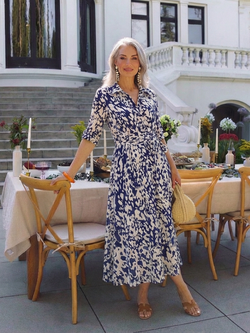 Midi Dress | Collared Long Sleeve Design | Flattering Waist Tie | Perfect for Any Occasion