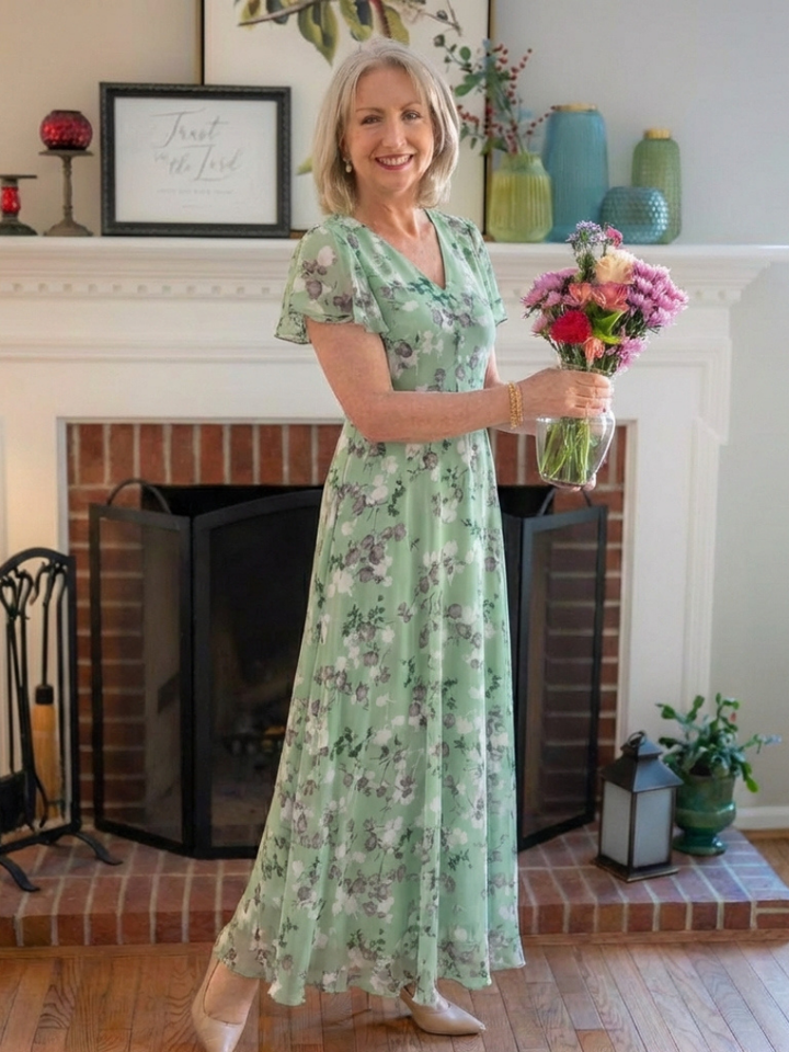 Floral Maxi Dress | Elegant Chiffon Fabric | Perfect for Summer Events | Flowy and Comfortable Design