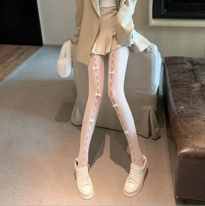 Thigh-high tights for women | With bow details