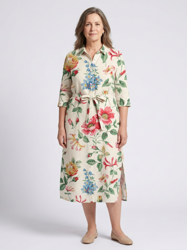 Floral Midi Dress | Button Front Design | Elegant Half Sleeve Style | Perfect for Casual or Dressy Occasions
