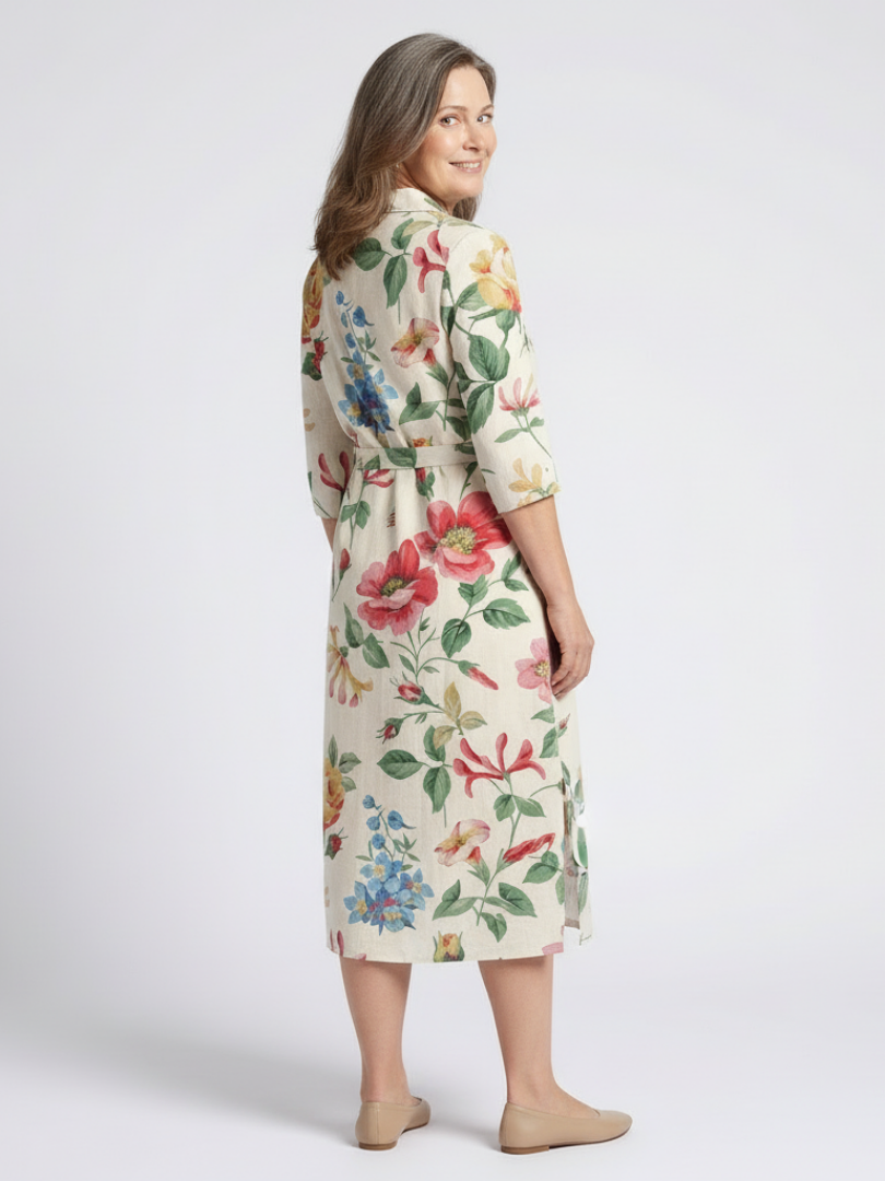 Floral Midi Dress | Button Front Design | Elegant Half Sleeve Style | Perfect for Casual or Dressy Occasions