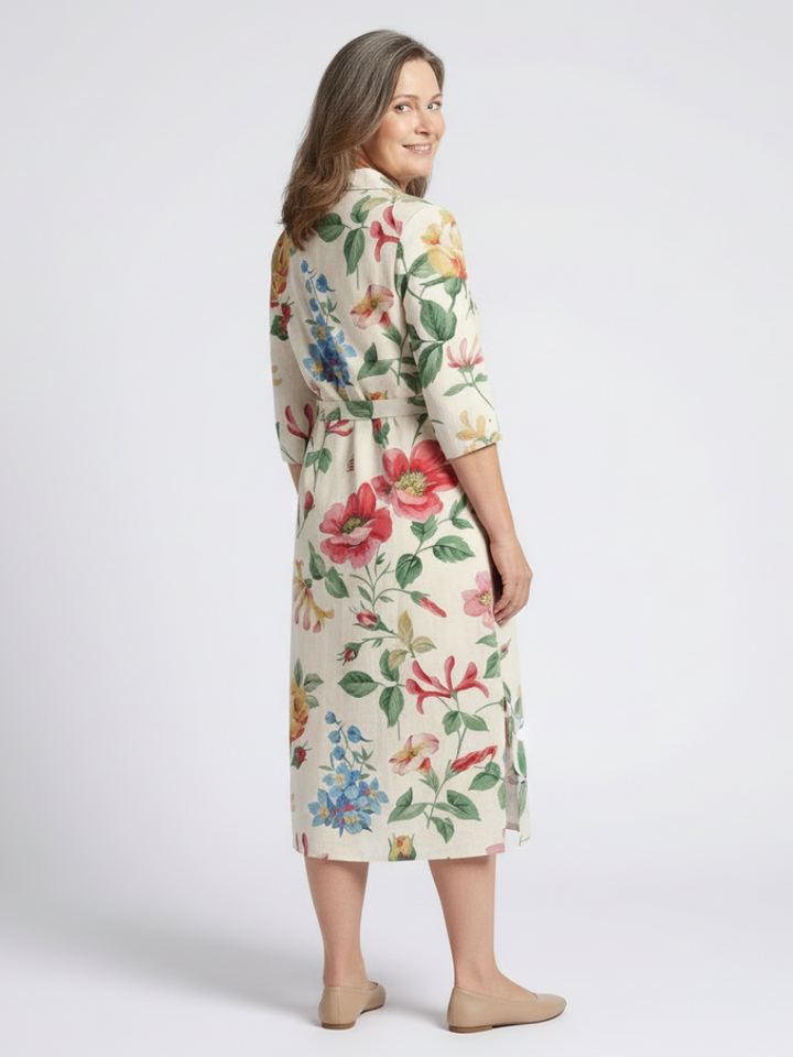 Floral Midi Dress | Button Front Design | Elegant Half Sleeve Style | Perfect for Casual or Dressy Occasions