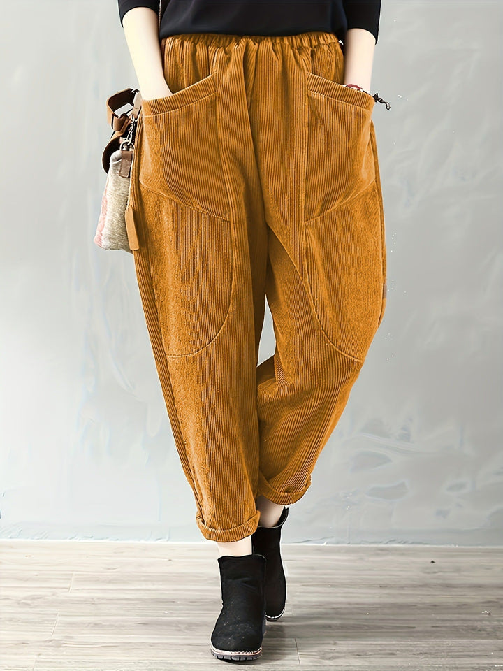 Loose-Fit Women's Corduroy Pants | Functional Pockets | Comfortable Everyday Wear | Soft Cotton Blend