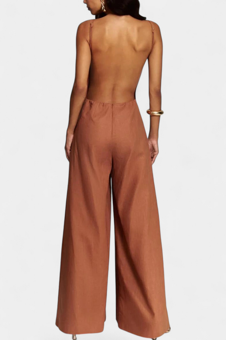 Wide-Leg Halter Jumpsuit | Straight Neckline Design | Effortless Chic Style | Lightweight Ramie Fabric