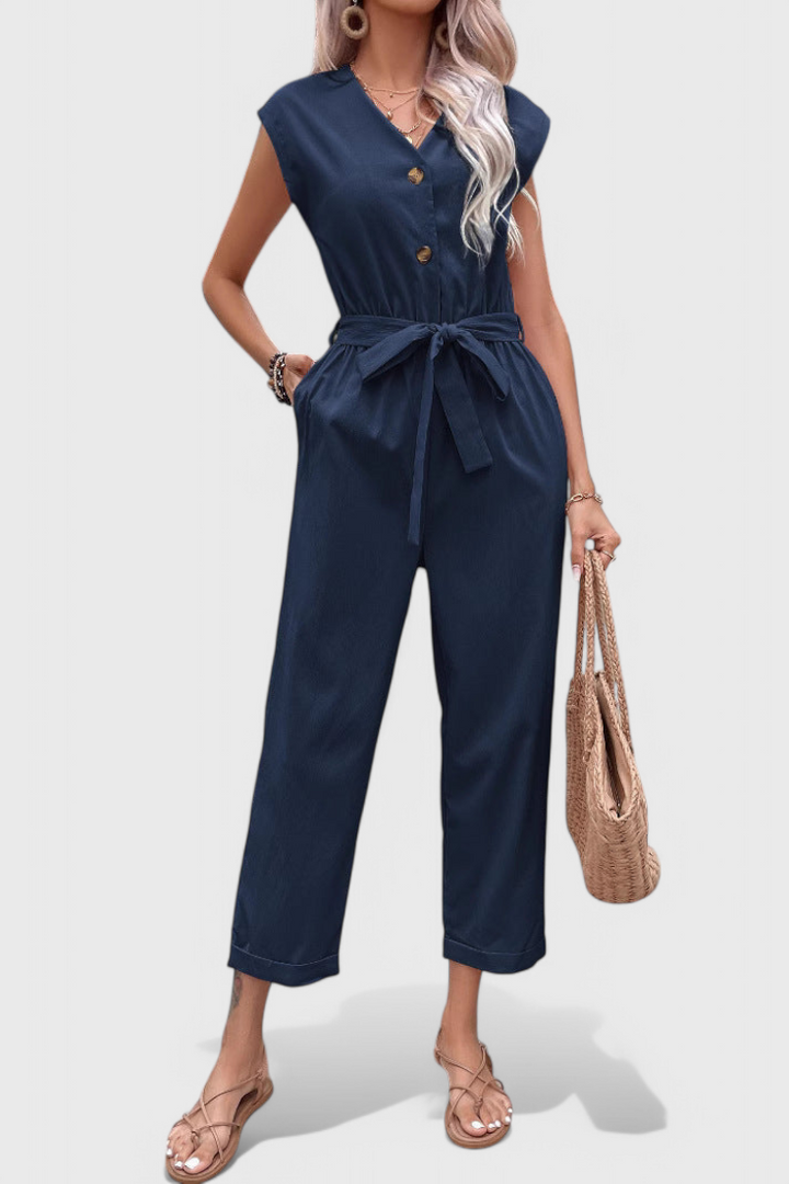 Sleeveless Cotton Jumpsuit | Tied Waist Design | Comfortable Fit for Everyday Wear | Casual Style