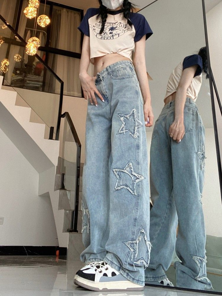 Baggy jeans with star design for women | High waist