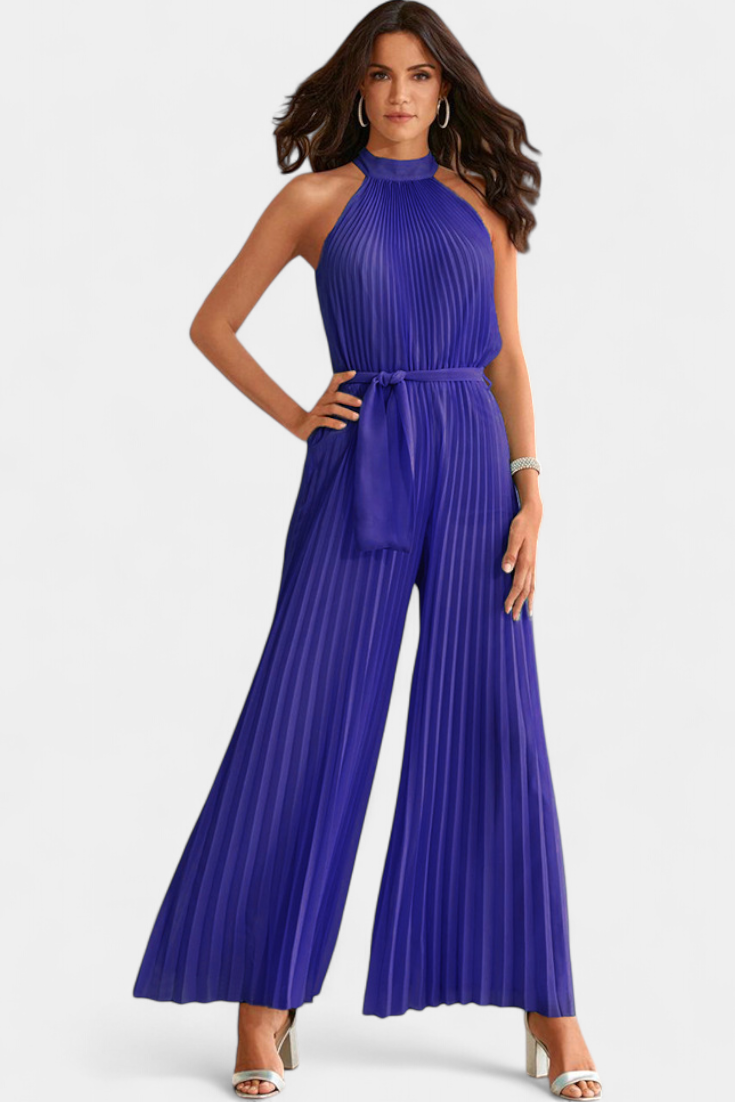 Halter Neck Palazzo Jumpsuit | Elegant Pleated Design | Perfect for Parties | Comfortable and Chic