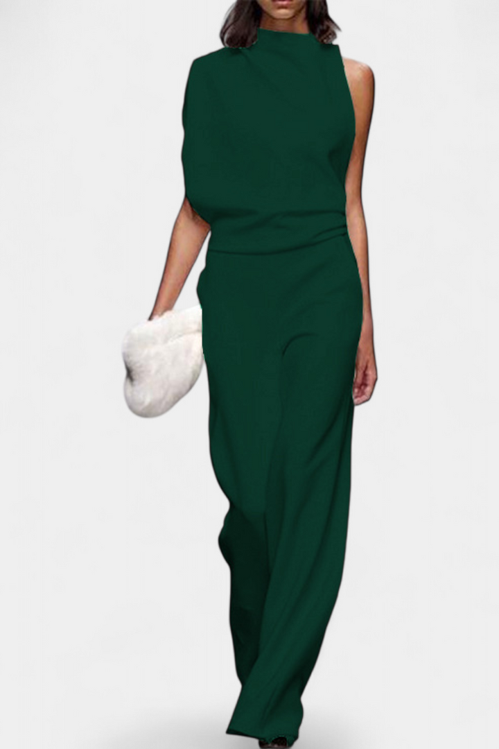 Asymmetrical One-Shoulder Jumpsuit | Flowing Legs Design | Chic and Elegant Look | Perfect for Special Occasions