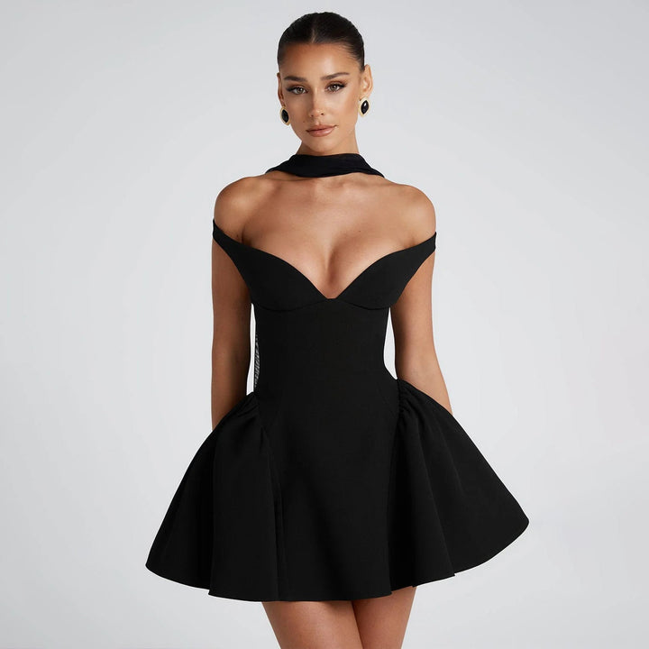 Satin Cocktail Dress | Off-Shoulder Design | Slim Fit for Elegance | Perfect for Parties and Events