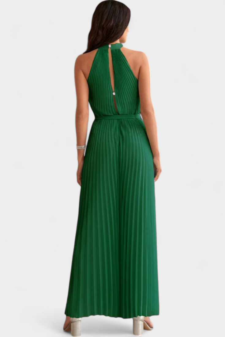 Halter Neck Palazzo Jumpsuit | Elegant Pleated Design | Perfect for Parties | Comfortable and Chic