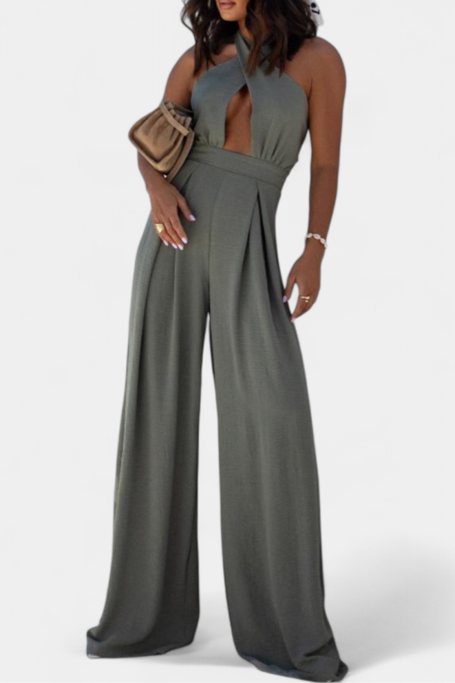 Wide-Leg Halter Jumpsuit | Backless Design | Effortless Chic Style | Perfect for Parties and Events