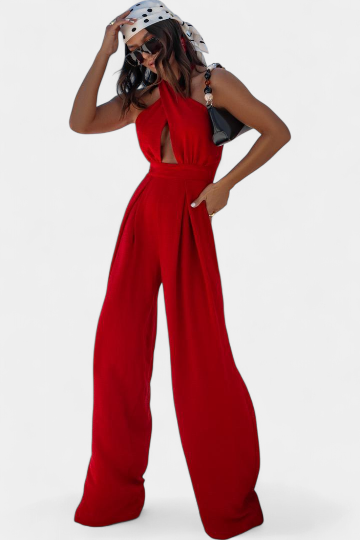 Wide-Leg Halter Jumpsuit | Backless Design | Effortless Chic Style | Perfect for Parties and Events