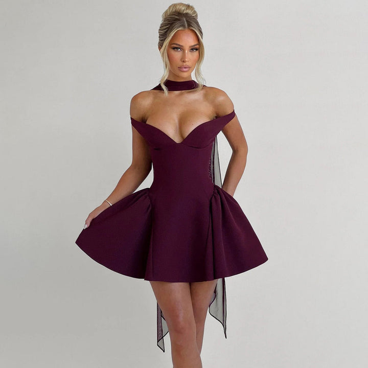 Satin Cocktail Dress | Off-Shoulder Design | Slim Fit for Elegance | Perfect for Parties and Events
