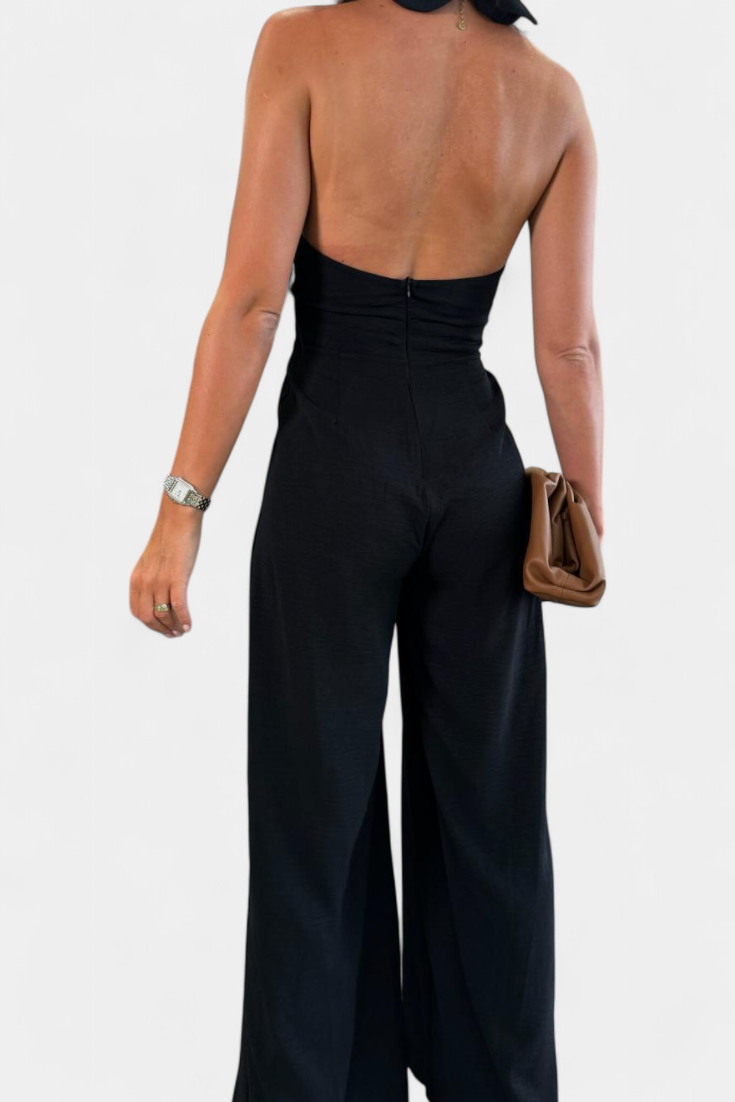 Wide-Leg Halter Jumpsuit | Backless Design | Effortless Chic Style | Perfect for Parties and Events