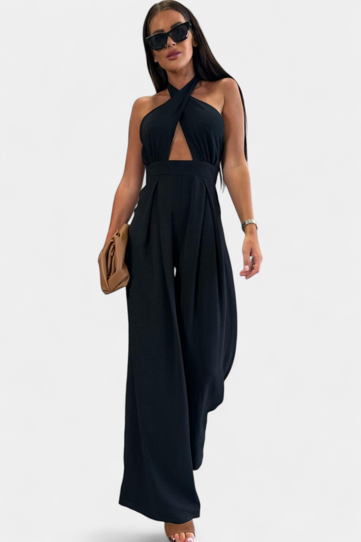 Wide-Leg Halter Jumpsuit | Backless Design | Effortless Chic Style | Perfect for Parties and Events