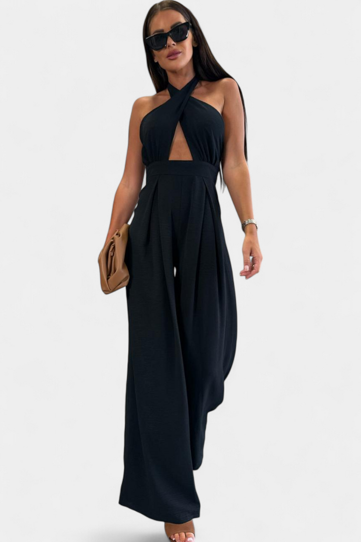 Wide-Leg Halter Jumpsuit | Backless Design | Effortless Chic Style | Perfect for Parties and Events