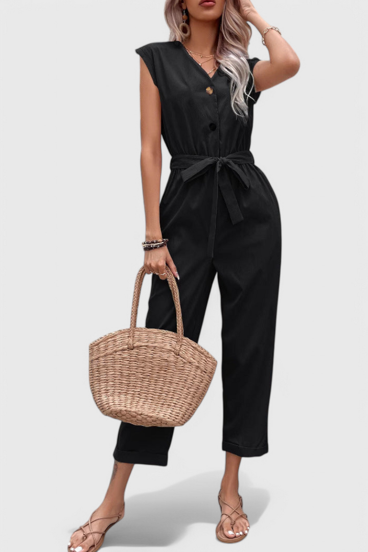 Sleeveless Cotton Jumpsuit | Tied Waist Design | Comfortable Fit for Everyday Wear | Casual Style