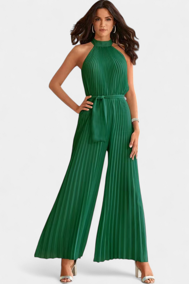 Halter Neck Palazzo Jumpsuit | Elegant Pleated Design | Perfect for Parties | Comfortable and Chic