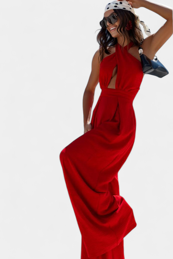 Wide-Leg Halter Jumpsuit | Backless Design | Effortless Chic Style | Perfect for Parties and Events