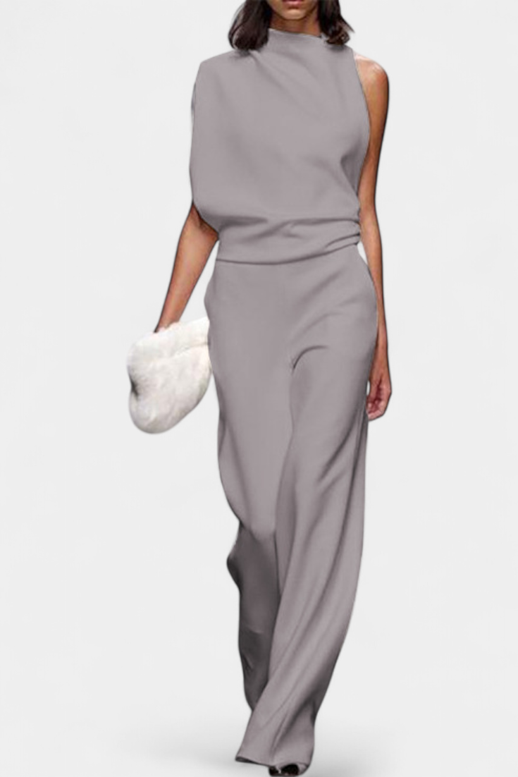 Asymmetrical One-Shoulder Jumpsuit | Flowing Legs Design | Chic and Elegant Look | Perfect for Special Occasions