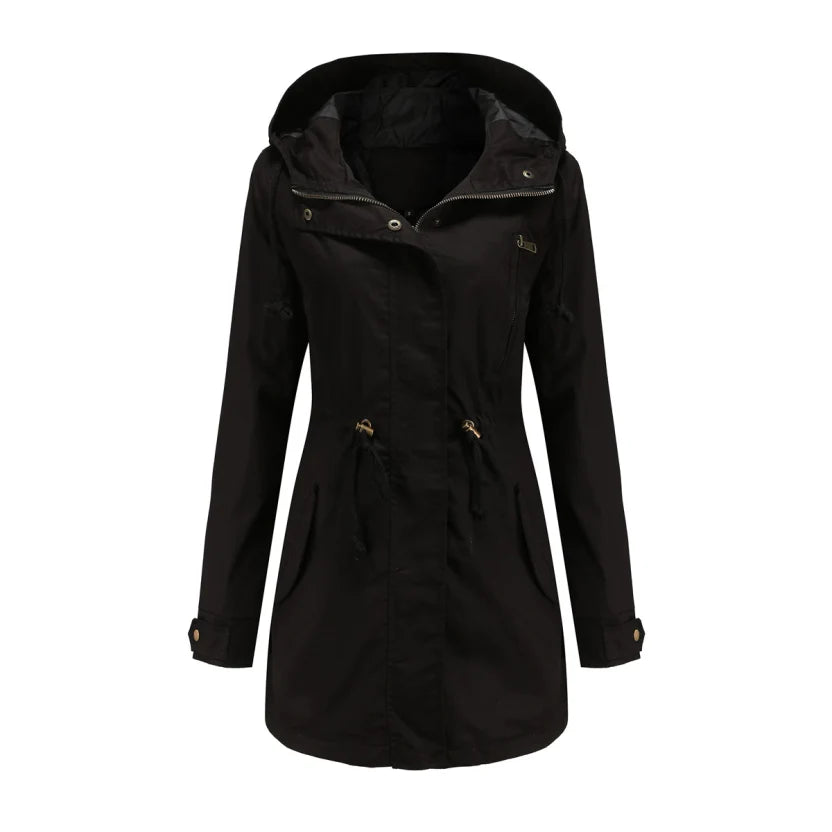 Women's Long-Sleeved Waterproof Trench Coat | With Hood