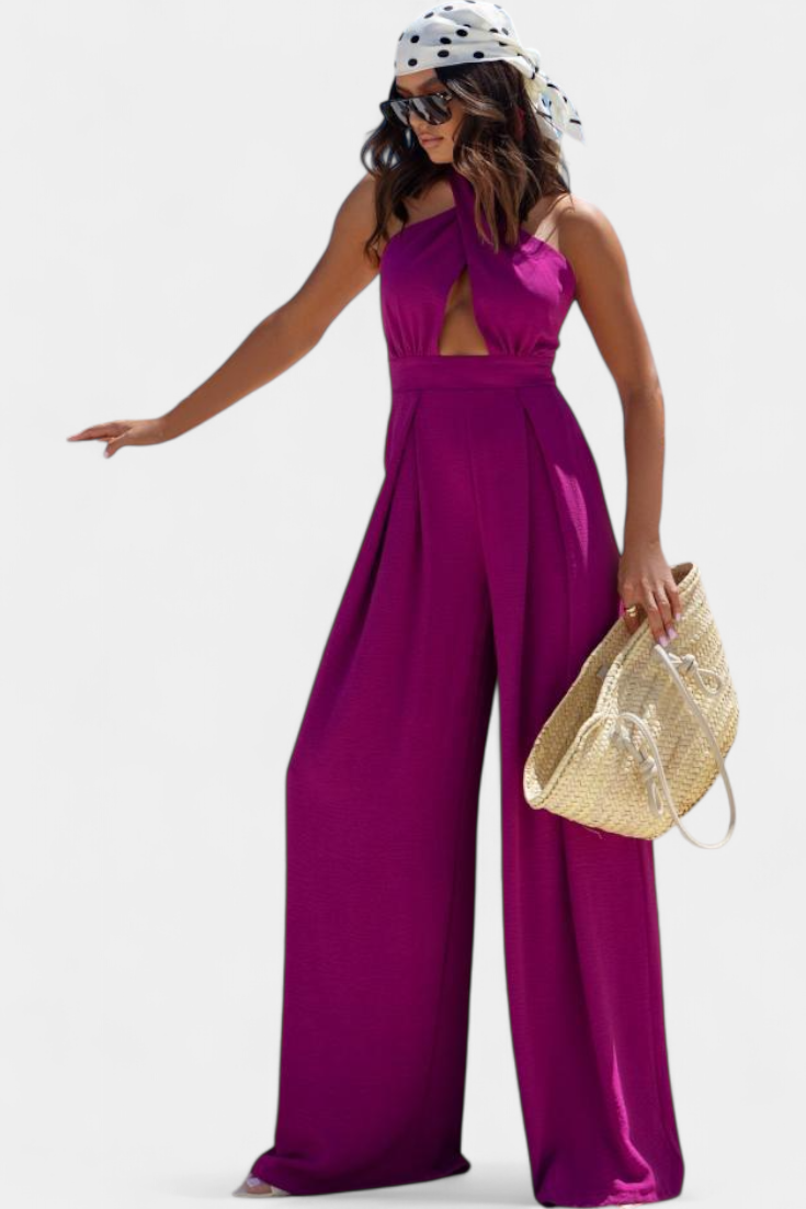 Wide-Leg Halter Jumpsuit | Backless Design | Effortless Chic Style | Perfect for Parties and Events