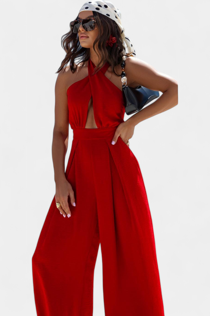 Wide-Leg Halter Jumpsuit | Backless Design | Effortless Chic Style | Perfect for Parties and Events